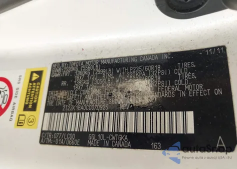 2012 Lexus Rx 350 z USA, uszkodzony, nr VIN 2T2ZK1BA0CC070925